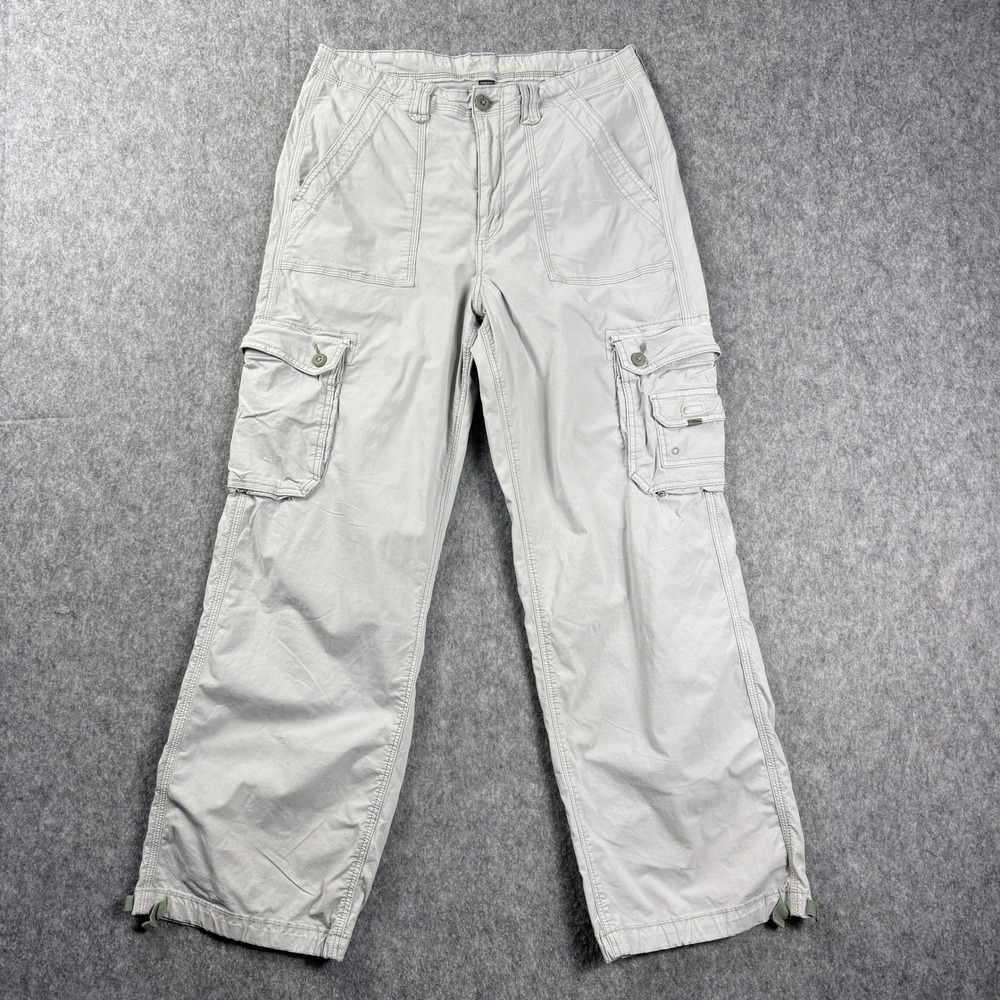 Vintage American Eagle Women's Cargo Pants 14 Regular Wide Leg Light Grey